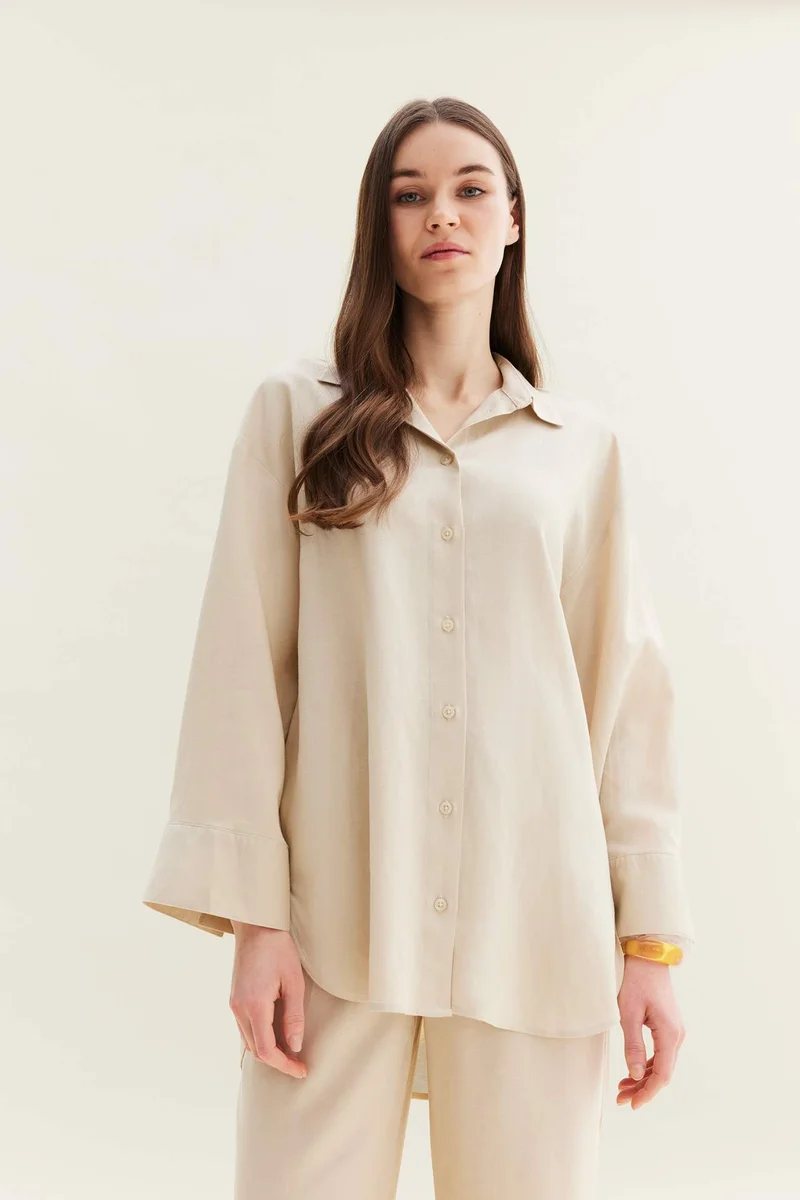 ديفاكتو Relax Fit Linen Blend Long Sleeve Tunic