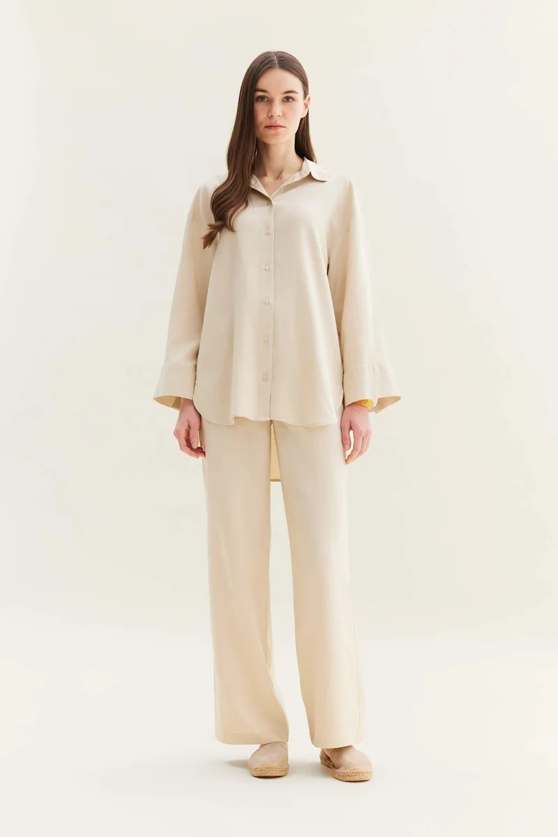 ديفاكتو Relax Fit Linen Blend Long Sleeve Tunic