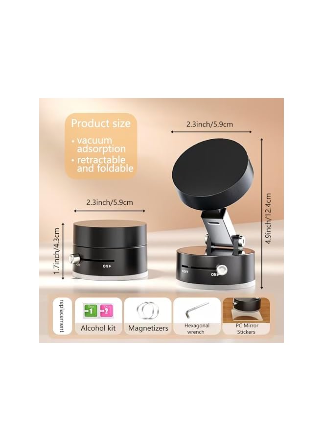 Green Tiger Vacuum Magnetic Phone Holder for Car, 2 Pack Suction Stand Mount for Mobile Phones, Powerful Suction Cup for Car, Windshield, Dashboard, Gym, Mirror, or Smooth Surface, for iPhone & Samsung, (Black) - Image 2