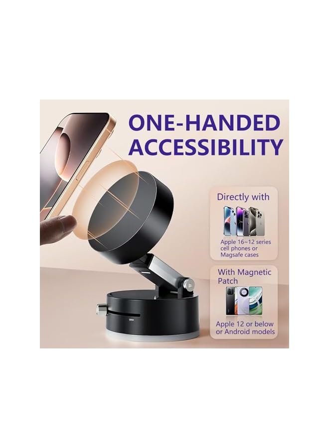 Green Tiger Vacuum Magnetic Phone Holder for Car, 2 Pack Suction Stand Mount for Mobile Phones, Powerful Suction Cup for Car, Windshield, Dashboard, Gym, Mirror, or Smooth Surface, for iPhone & Samsung, (Black) - Image 4