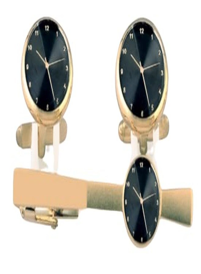 Cufflinks Jewellery Gold Plated Watch Style Formal CuffLink Button Tiepin Set for Men (Watch CuffLink Tiepin Set) - Image 1