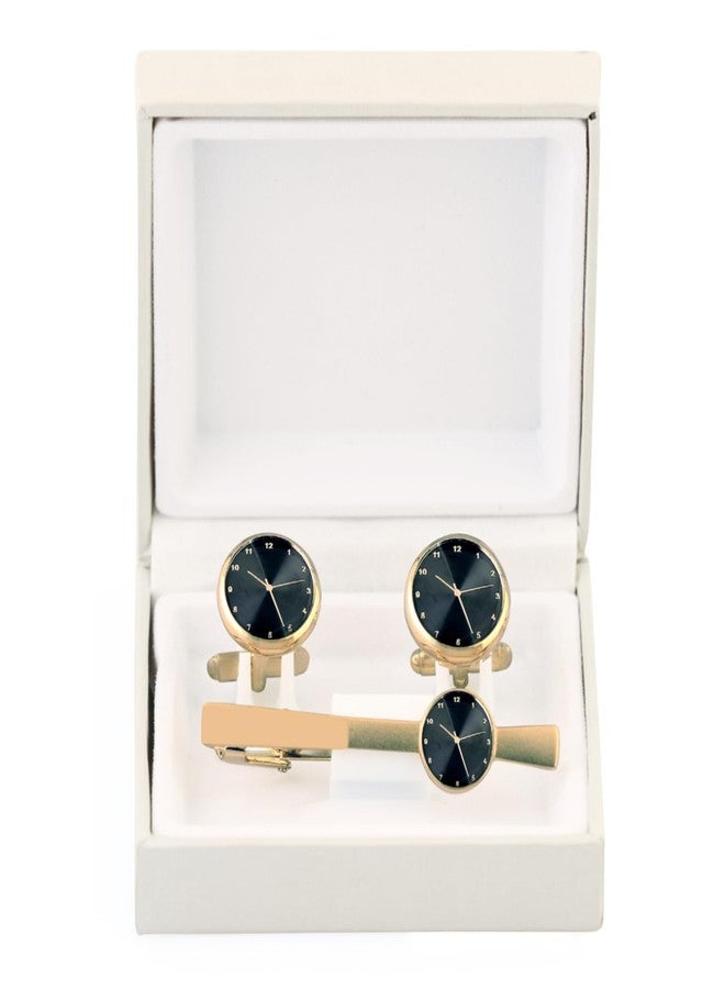 Cufflinks Jewellery Gold Plated Watch Style Formal CuffLink Button Tiepin Set for Men (Watch CuffLink Tiepin Set) - Image 2