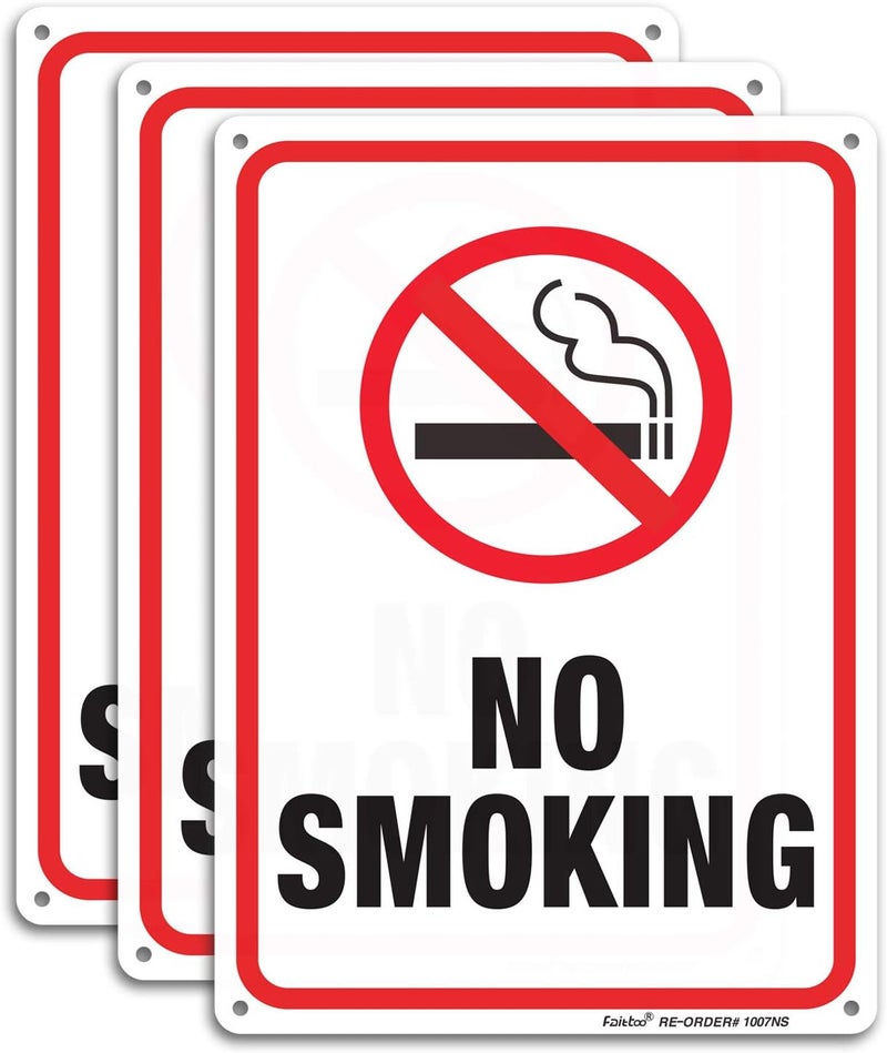 Faittoo No Smoking Sign,3 Pack No Smoking Metal Reflective Signs - 10 x 7 Inches .040 Rust Free Heavy Duty Aluminum sign - UV Printed With Professional Graphics - Easy To Mount - Indoor & Outdoor use - Image 1