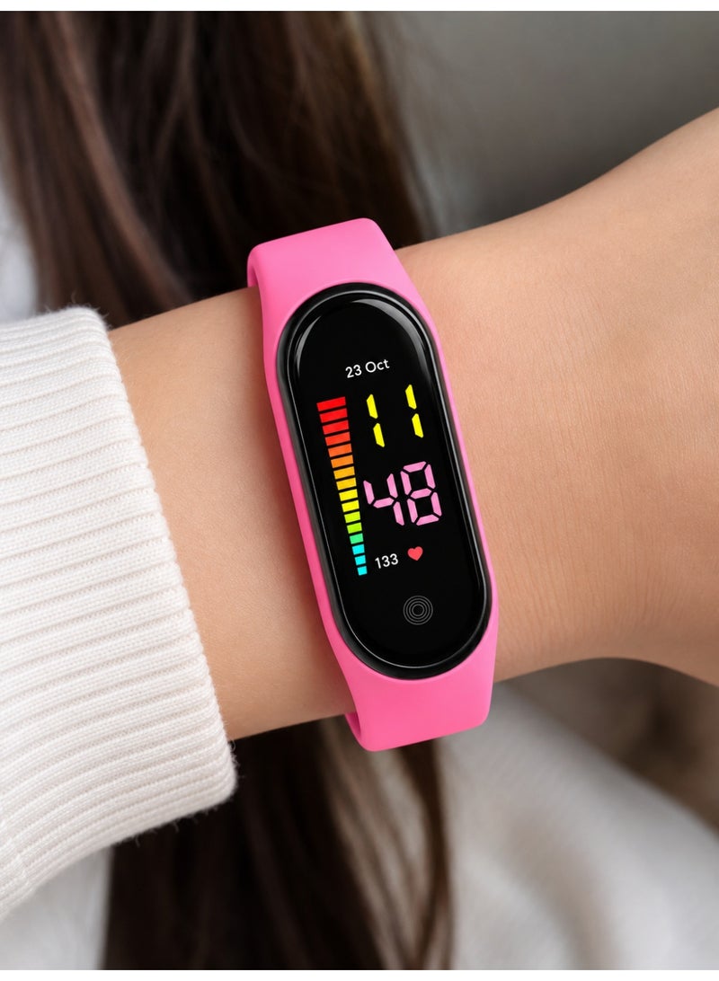 Girls LED Touch Wrist Watch with Pink Digital Display – Soft & Comfortable Rubber Strap – Stylish Sporty Design for Daily Wear and Outings - Image 2