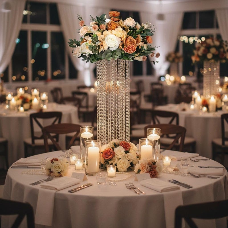 Bigsee 2 Pcs Wedding Centerpieces Table Acrylic Vases with Chandelier Crystal - 31.5in Tall Clear Rectangular Flower Stand Geometric Flower Centerpiece Vase Party Tables Decorations - Image 2