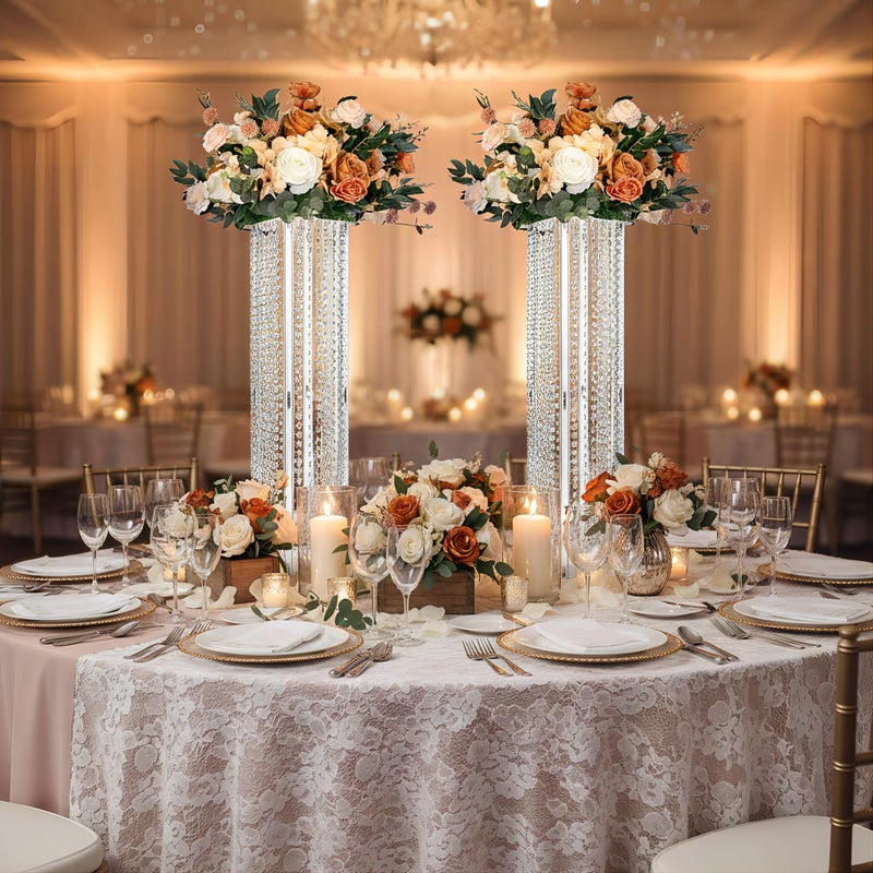 Bigsee 2 Pcs Wedding Centerpieces Table Acrylic Vases with Chandelier Crystal - 31.5in Tall Clear Rectangular Flower Stand Geometric Flower Centerpiece Vase Party Tables Decorations - Image 3