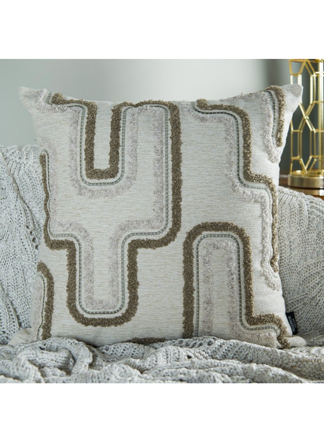 Belchior Concept Embroidery Square Shaped Decorative Cushion Linen and Brown 50 x 50 cm 472518 - Image 2
