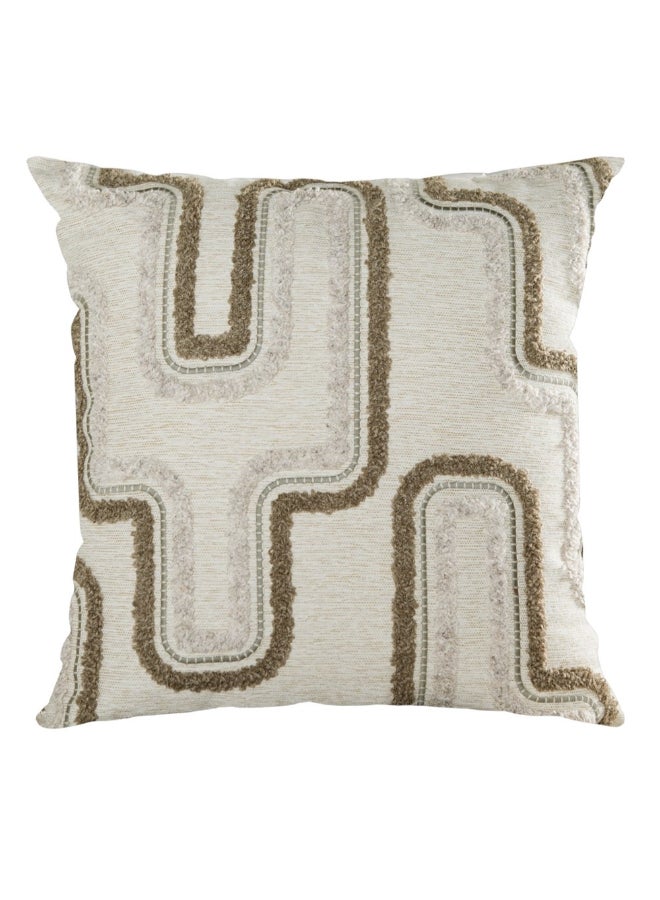 Belchior Concept Embroidery Square Shaped Decorative Cushion Linen and Brown 50 x 50 cm 472518 - Image 1