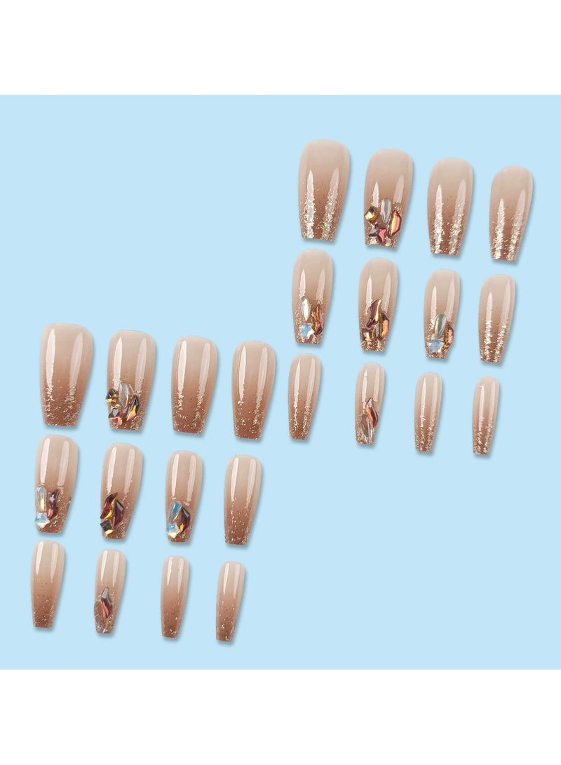 Goolsky Brown Long Press On Nails Glitter Luxury Style Fake Nail Tips Elegant Nail Set  - Image 3