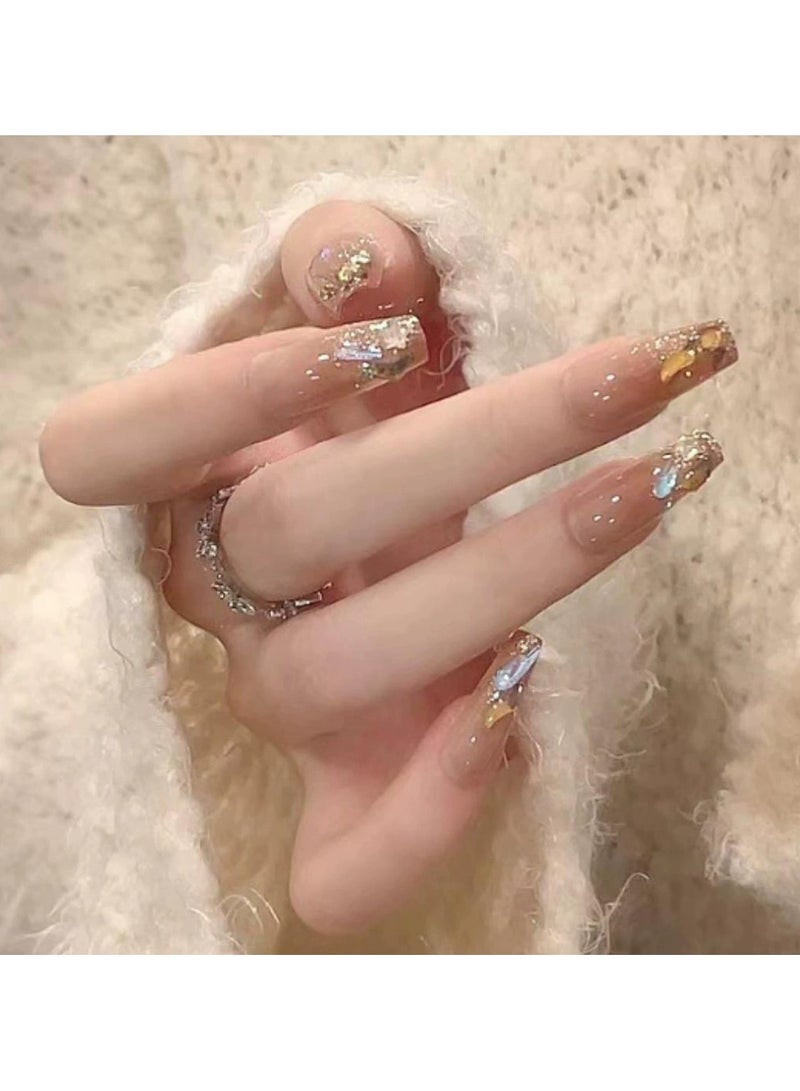 Goolsky Brown Long Press On Nails Glitter Luxury Style Fake Nail Tips Elegant Nail Set  - Image 4
