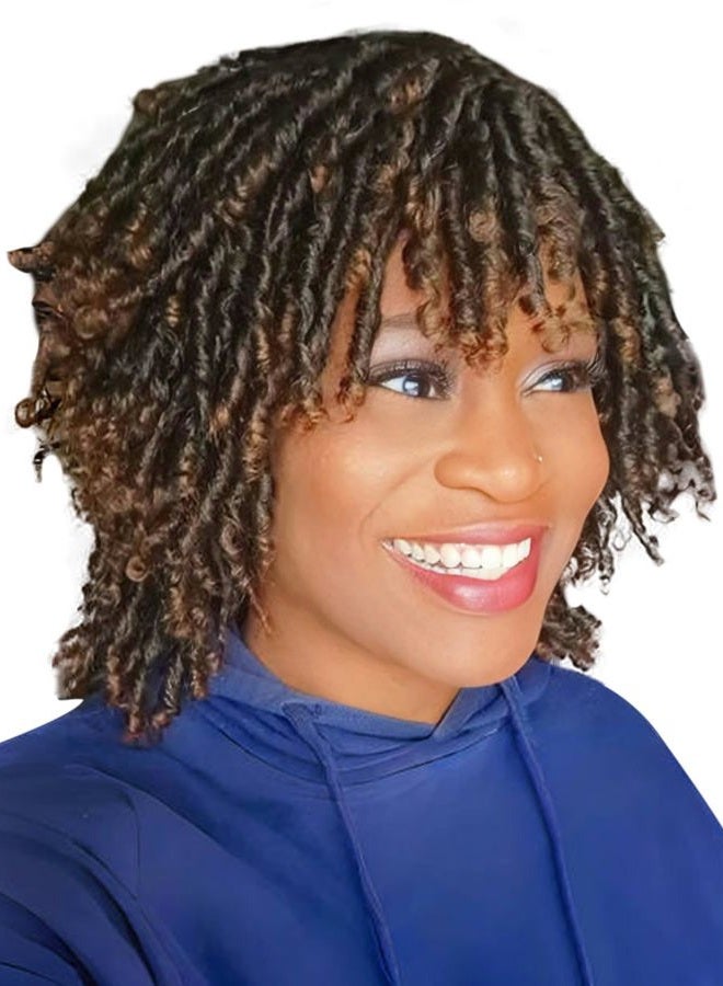 Queentas Dreadlock Wigs for Black Women and Men Short Curly Big Afro Braided Wigs Faux Locs Twist Braiding Synthetic Wigs (Black to Brown) - Image 1