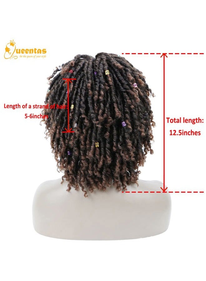 Queentas Dreadlock Wigs for Black Women and Men Short Curly Big Afro Braided Wigs Faux Locs Twist Braiding Synthetic Wigs (Black to Brown) - Image 3