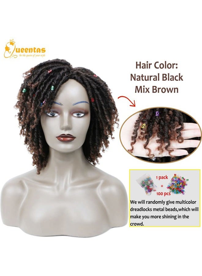 Queentas Dreadlock Wigs for Black Women and Men Short Curly Big Afro Braided Wigs Faux Locs Twist Braiding Synthetic Wigs (Black to Brown) - Image 2