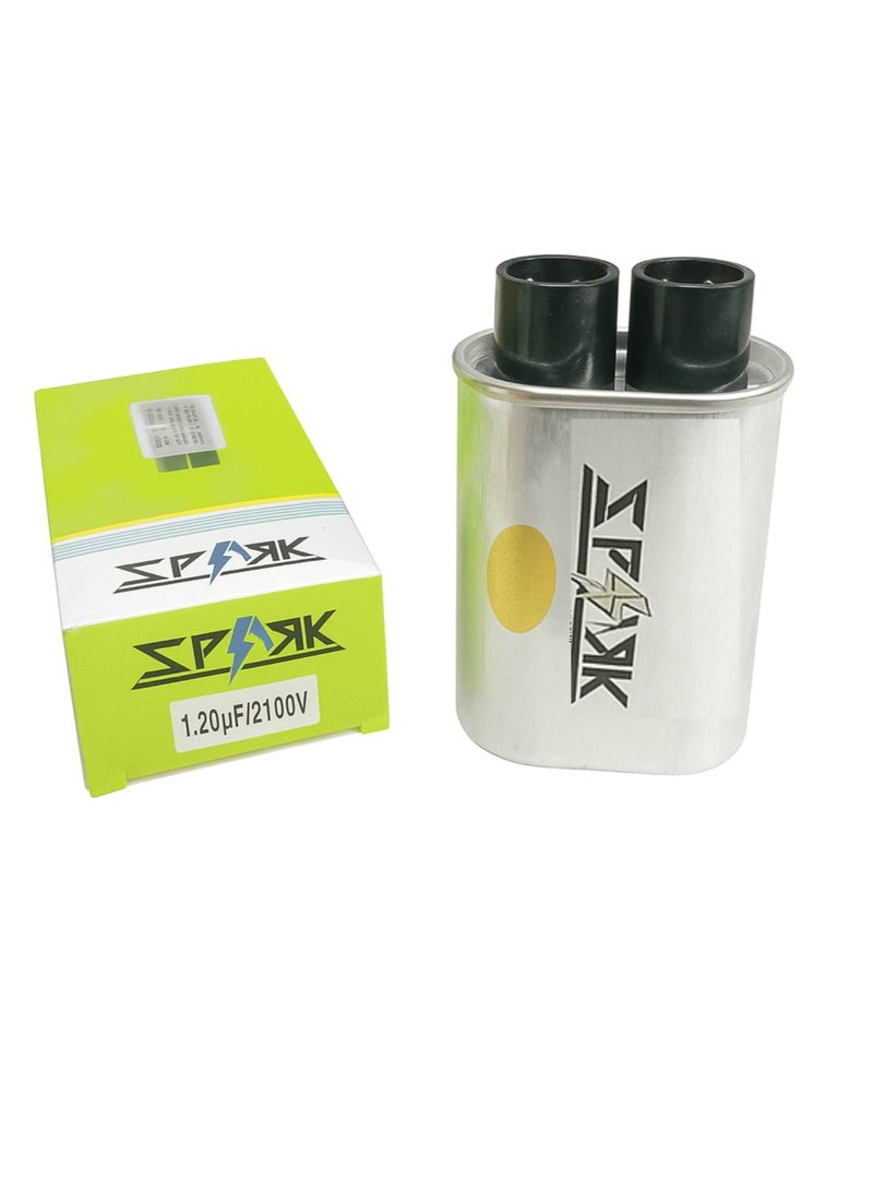 Spark Microwave Oven High Voltage Capacitor 2100 VAC 1.20 MFD UF Universal Compatible and Replace for GE Samsung LG Media Hair Amana Kenmore Mayta and Whirlpool