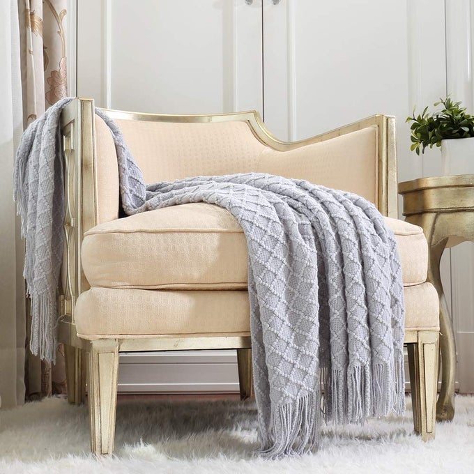 RUSTIC FARMHOUSE COUCH SOFA THROW BLANKET FOR BEDROOM LIVING ROOM DECORATION SOFT WARM COZY LIGHT WEIGHT FOR SPRING SUMMER 50X60 LIGHT GREY