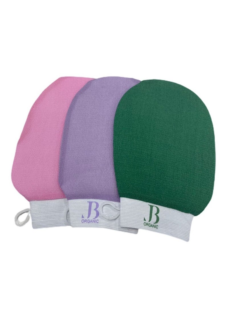 JB ORGANIC 3-Piece The Original Glove to Exfoliate The Body and Remove Dead Skin Multicolour
