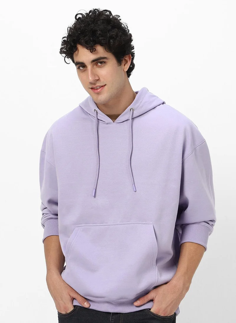 Urbano Fashion Men's Purple Heather Cotton Solid Oversized Hooded Neck Sweatshirt