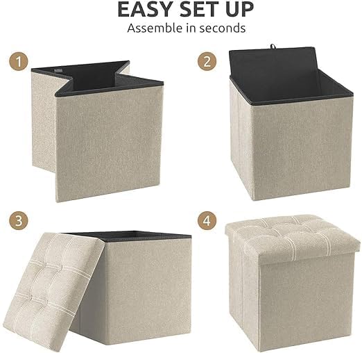 CREDSY Foldable Ottoman Cube Storage Boxes Ottoman Bench with Lid Foot Rest Sitting Stools Cube Sitting Sofa Stool Bench for Bedroom Living Room Office Table Seating - Image 5