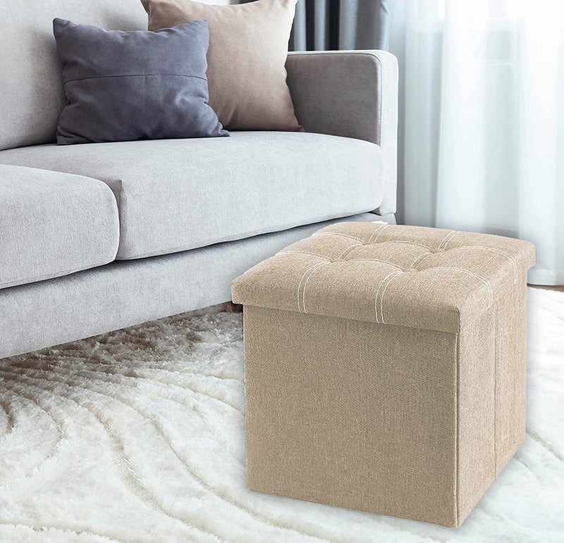 CREDSY Foldable Ottoman Cube Storage Boxes Ottoman Bench with Lid Foot Rest Sitting Stools Cube Sitting Sofa Stool Bench for Bedroom Living Room Office Table Seating - Image 2