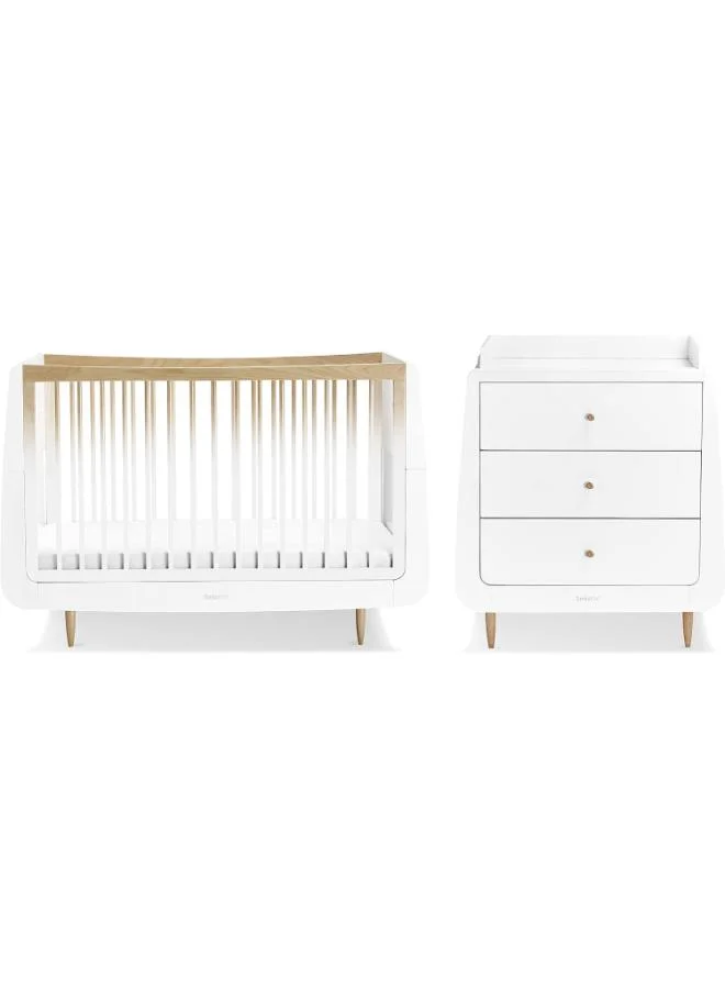 Snuz Nursery Set Kot + Changer Skandi Infant And Baby/Toddler , Includes Cot Bed - Changing Unit , 0M - 4 Years , Cot - H89Cm X W72 X L133Cm/Changing Unit - H96 X W85 X D55Cm. - White And Ombre Skandi