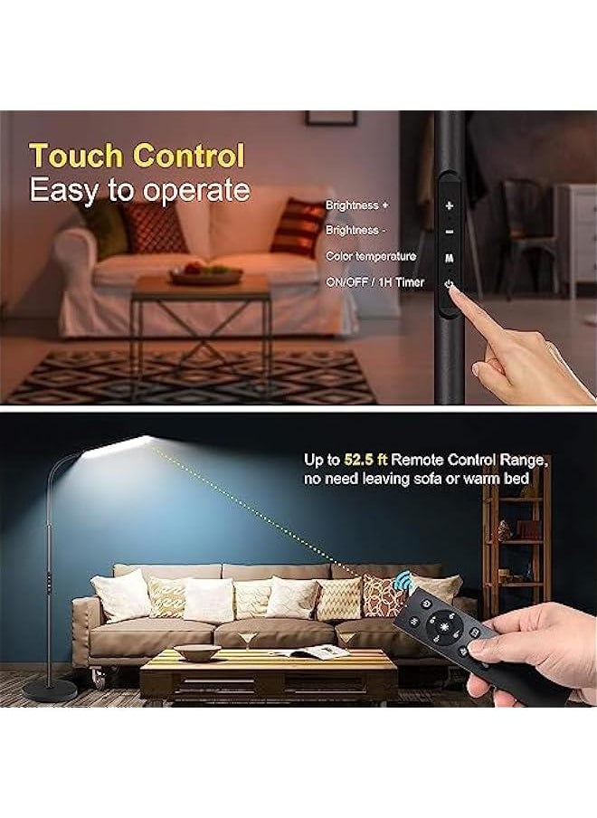 Beauenty - LED Floor Lamp, Bright 15W Floor Lamps for Living Room with 1H Timer, Stepless Adjustable 3000K-6000K Colors & Brightness Standing Lamp with Remote & Touch Control Reading Floor Lamps - Image 1