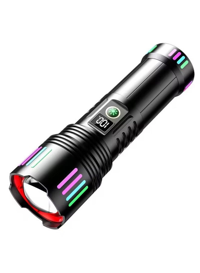 White Laser Telescopic Zoom Flashlight Fluorescent Color LED Display Long-lasting Super Bright Long-range Flashlight 