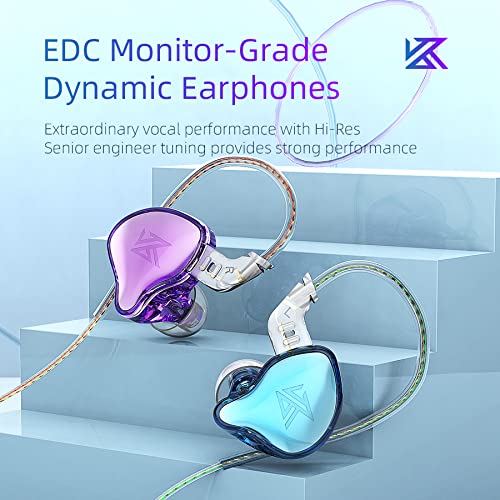 KZ EDC in-Ear Monitors, HiFi Stereo Stage/Studio IEM Wired Noise Isolating Sport Earphones/Earbuds/Headphones with Detachable Cable for Musician Audiophile (Without Mic, Blue & Purple) - Image 2