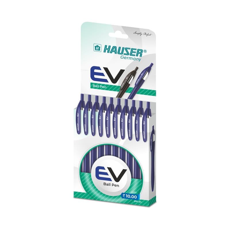 HAUSER حزمة محفظة قلم حبر جاف قابل للسحب من ألمانيا EV | تصميم أنيق بسيط مع مشبك قابل للحمل | حبر أزرق، حزمة من 10 - Image 4