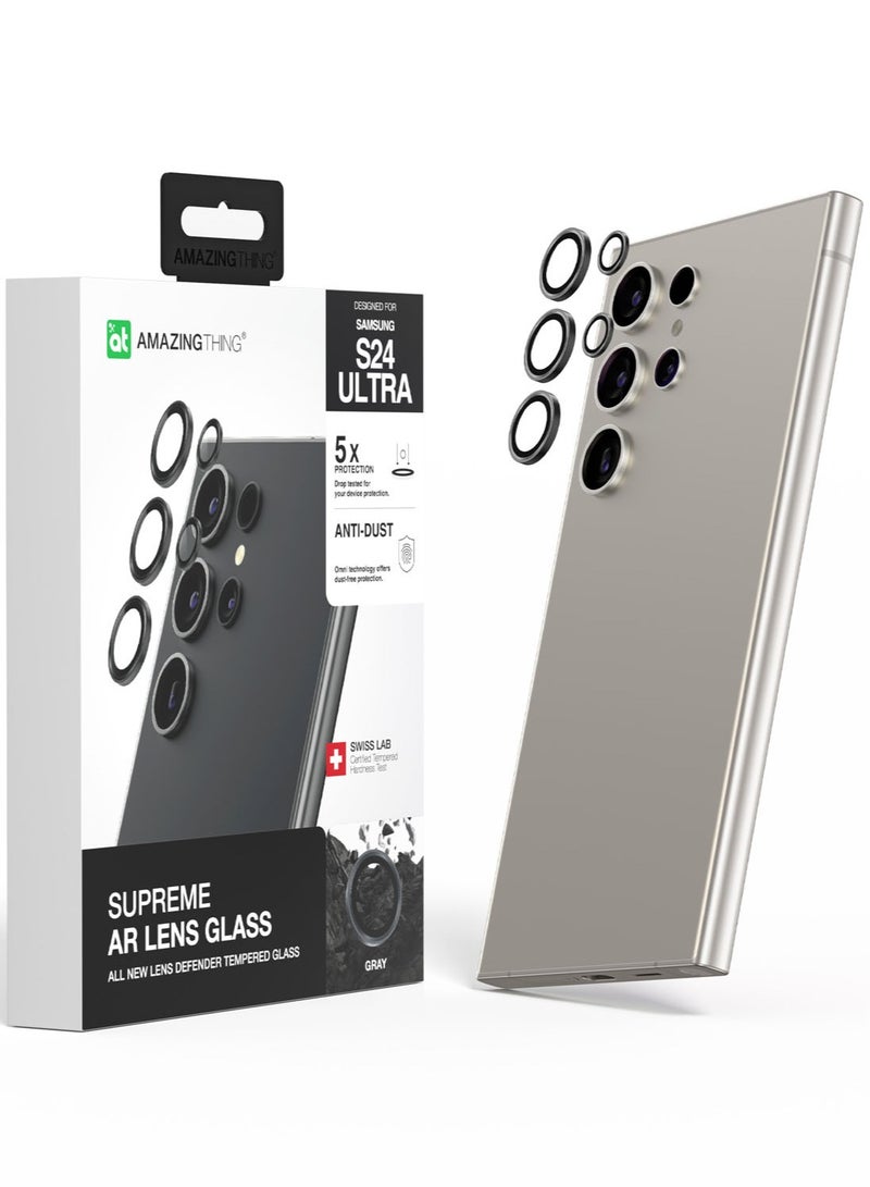 AMAZINGthing Supreme Samsung Galaxy S24 Ultra Tempered Glass Camera Lens Protector Aluminum AR Lens Defender - Gray - Image 1