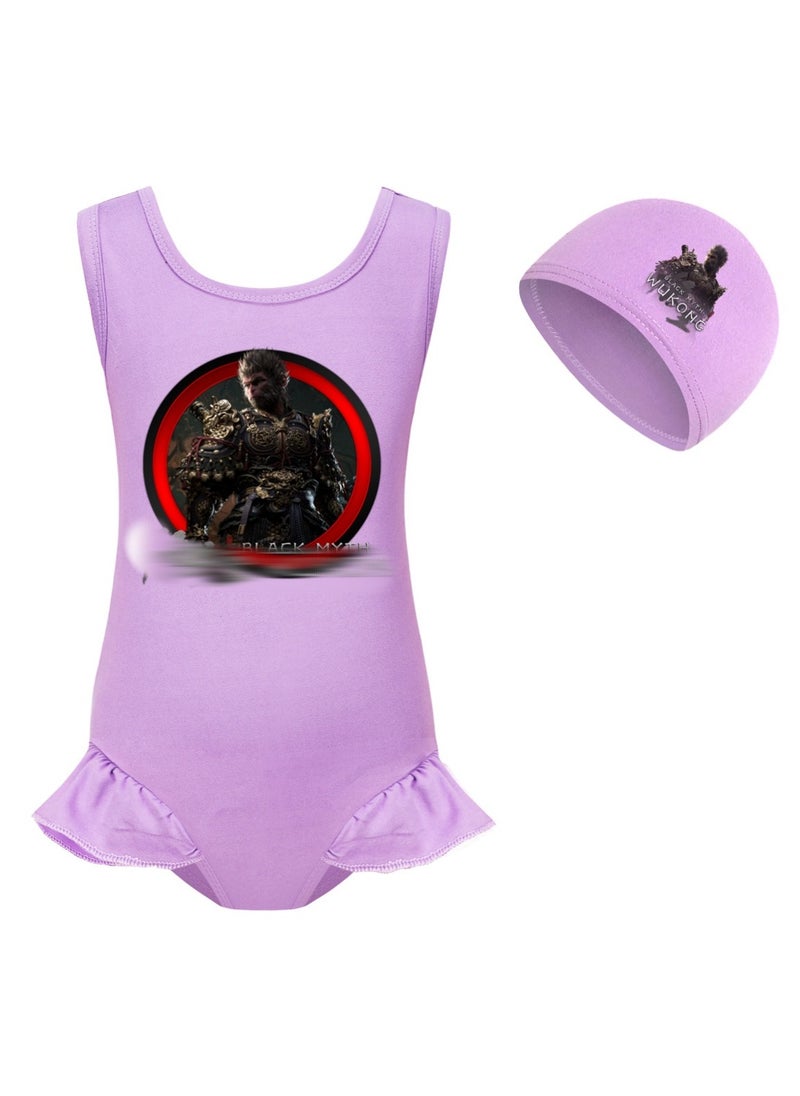 MQD Black Myth Goku Girls' One Piece Swimsuit And Cap Set 