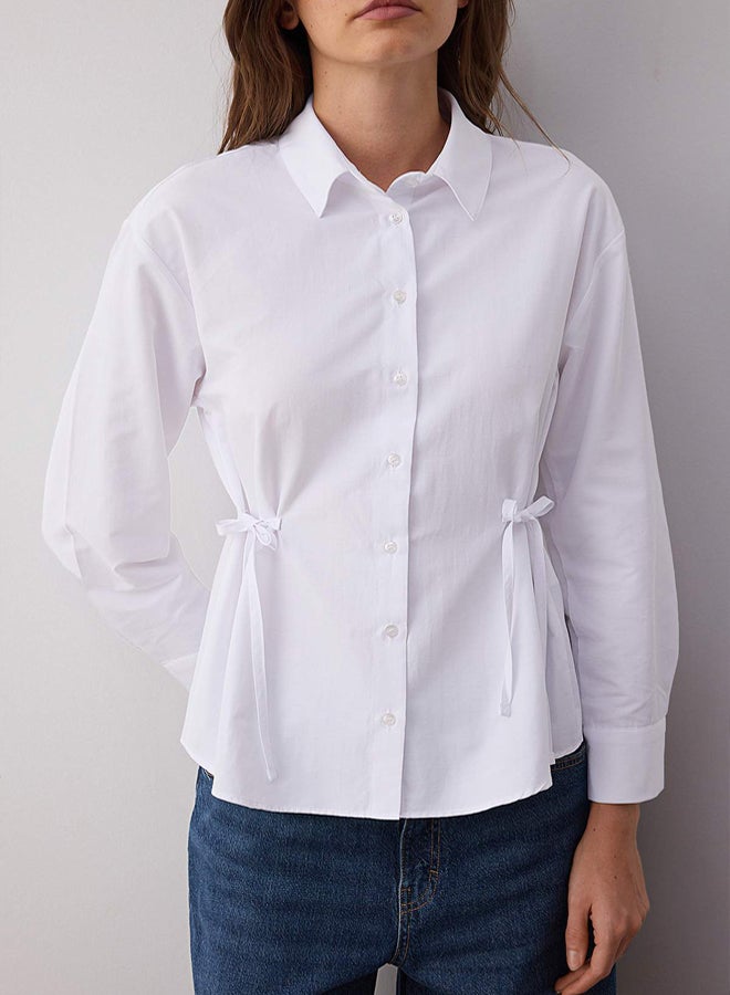 trendyol White Waist Ribbon Detailed Regular Woven Shirt - Image 3