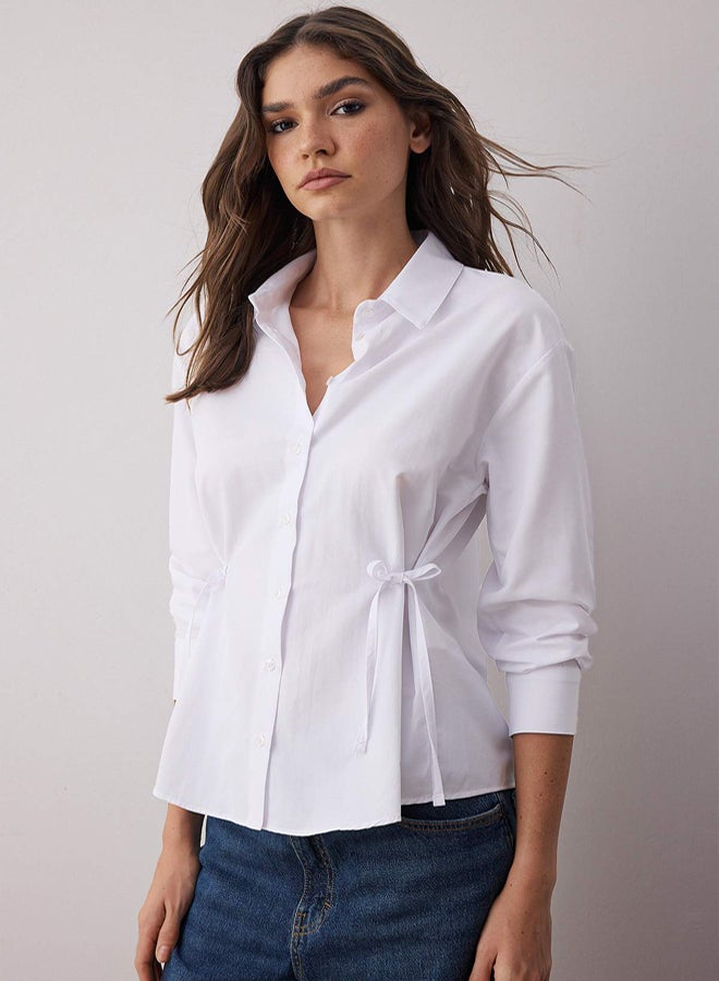 trendyol White Waist Ribbon Detailed Regular Woven Shirt - Image 2