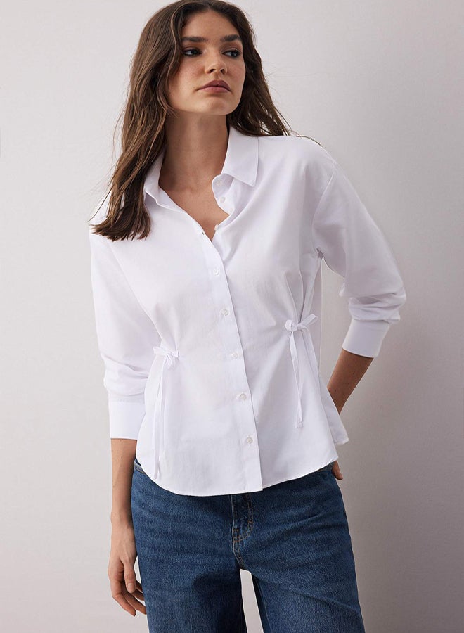 trendyol White Waist Ribbon Detailed Regular Woven Shirt - Image 1