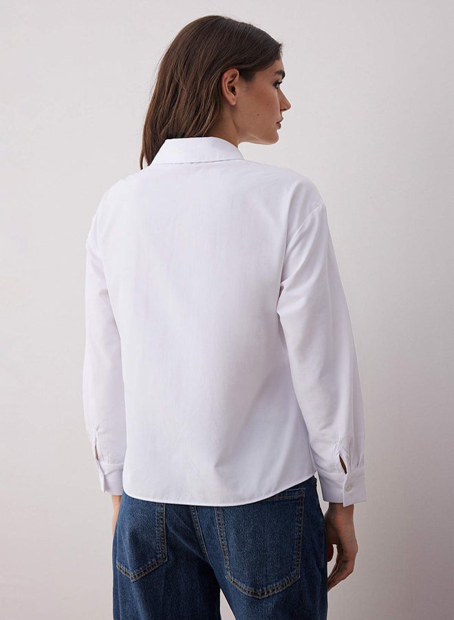 trendyol White Waist Ribbon Detailed Regular Woven Shirt - Image 4