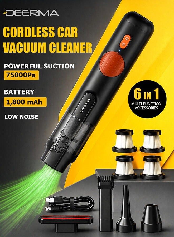 Deerma Car Vacuum and Handheld Cordless Vacuum Cleaner, Strong Suction Power, Dual Mode (Vacuum + Blow) Ideal for Home & Car, Easy Storage - Black 75 W XC01 Black - Image 1