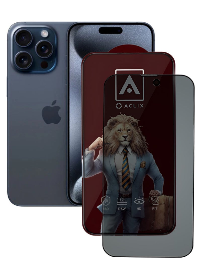 ACLIX Antistatic ESD Dustproof Premium Quality High Definition Anti-Spy Privacy Tempered Glass Screen Protector Designed For  iPhone 15 Pro - Image 1