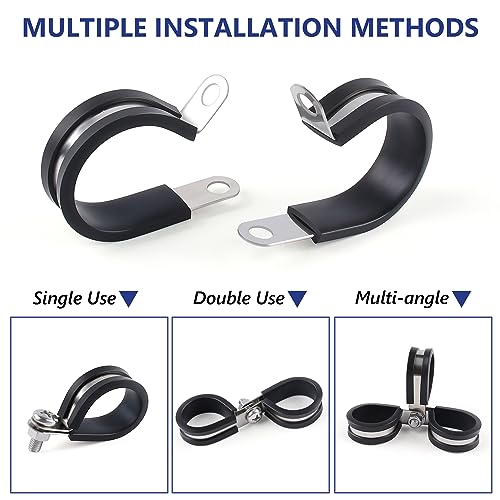 Flytuo 1 Inch Cable Clamp 20 Pack, 304 Stainless Steel Rubber Cushion Insulated Pipe Clamps, Metal Clamp, Cable Holder, Tube Clamps for Pipe or Wire Management - Image 5