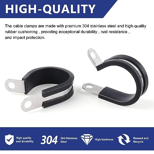 Flytuo 1 Inch Cable Clamp 20 Pack, 304 Stainless Steel Rubber Cushion Insulated Pipe Clamps, Metal Clamp, Cable Holder, Tube Clamps for Pipe or Wire Management - Image 3