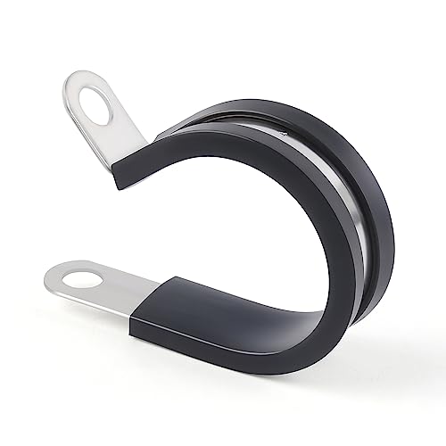 Flytuo 1 Inch Cable Clamp 20 Pack, 304 Stainless Steel Rubber Cushion Insulated Pipe Clamps, Metal Clamp, Cable Holder, Tube Clamps for Pipe or Wire Management - Image 1