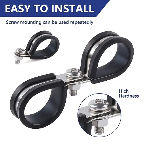 Flytuo 1 Inch Cable Clamp 20 Pack, 304 Stainless Steel Rubber Cushion Insulated Pipe Clamps, Metal Clamp, Cable Holder, Tube Clamps for Pipe or Wire Management - Image 4