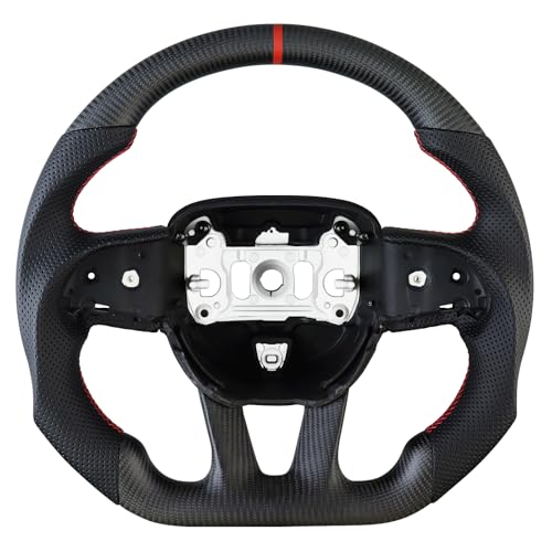 LOSCHEN Matte Carbon Fiber Steering Wheel Nappa Perforated Leather, D-shaped Flat-bottom Steering Wheel for Dodge/Jeep Grand Cherokee/SXT/GT/RT/SRT/HELLCAT - Image 1
