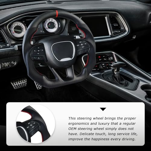 LOSCHEN Matte Carbon Fiber Steering Wheel Nappa Perforated Leather, D-shaped Flat-bottom Steering Wheel for Dodge/Jeep Grand Cherokee/SXT/GT/RT/SRT/HELLCAT - Image 5