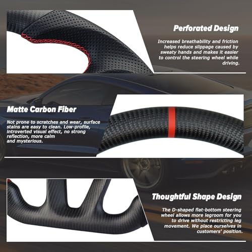 LOSCHEN Matte Carbon Fiber Steering Wheel Nappa Perforated Leather, D-shaped Flat-bottom Steering Wheel for Dodge/Jeep Grand Cherokee/SXT/GT/RT/SRT/HELLCAT - Image 3
