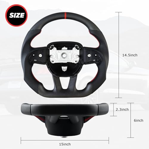 LOSCHEN Matte Carbon Fiber Steering Wheel Nappa Perforated Leather, D-shaped Flat-bottom Steering Wheel for Dodge/Jeep Grand Cherokee/SXT/GT/RT/SRT/HELLCAT - Image 2