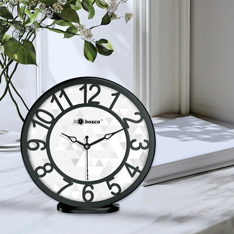 Bosco Modern Non Ticking Silent,Black and White with Decorative Frame 20 CM Table Cum Round Wall Clock for Home, Living Room, Bed Room, Office and Kitchen- BWC-1202 - Image 4