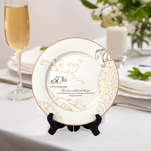 Urllinz 50th Anniversary Wedding Gifts for Couples Parents - 50 Year Marriage Plate with 24k Gold Foil, Golden Keepsake Gift, Ceramic 9 inch - Image 5