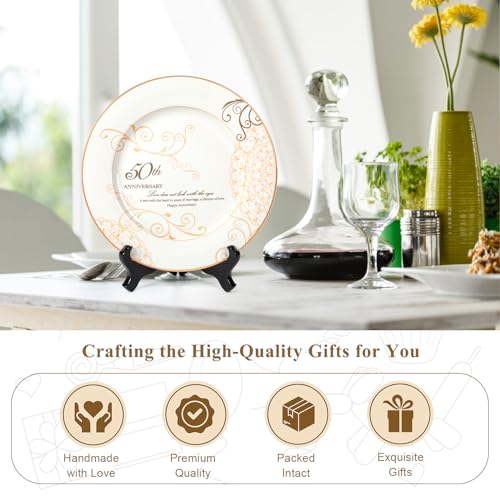 Urllinz 50th Anniversary Wedding Gifts for Couples Parents - 50 Year Marriage Plate with 24k Gold Foil, Golden Keepsake Gift, Ceramic 9 inch - Image 3