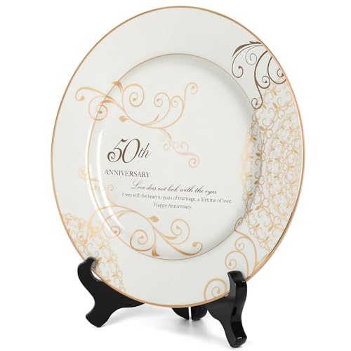 Urllinz 50th Anniversary Wedding Gifts for Couples Parents - 50 Year Marriage Plate with 24k Gold Foil, Golden Keepsake Gift, Ceramic 9 inch - Image 2