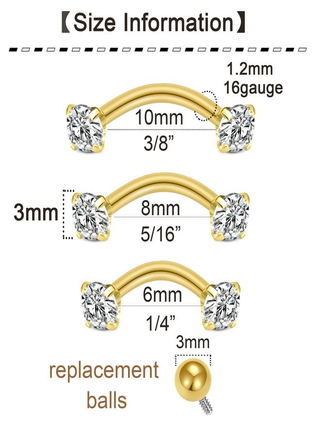 QWALIT مجوهرات ثقب روك من كوالت، أقراط روك ذهبية، مجوهرات ثقب الحاجب بخيوط داخلية، حلقات الحاجب، ثقب الحاجب، فولاذ جراحي 16 غرام، مجوهرات الشفة العمودية - Image 2