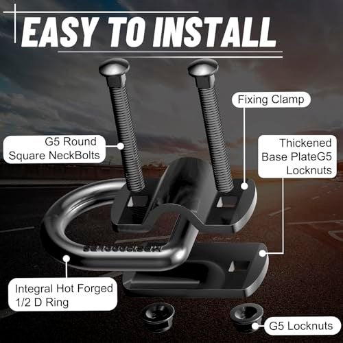 XaXmTee 1/2" Trailer D Rings Tie Down Anchors 8 Pack Heavy Duty Steel Bolt-On Forged D Ring with More Than 12000 lbs Breaking Strength for Semi Truck Trailer RV Cargo Tie Downs - Image 3